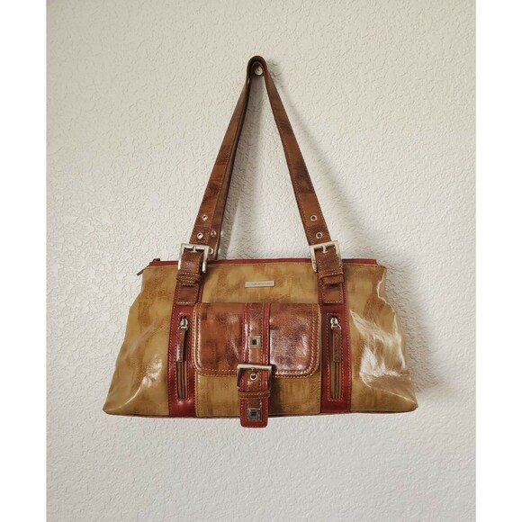 Naturalizer Brown/Red faux leather shoulder bag buckle 5 compartment 15"X8" Used - Picture 1 of 11